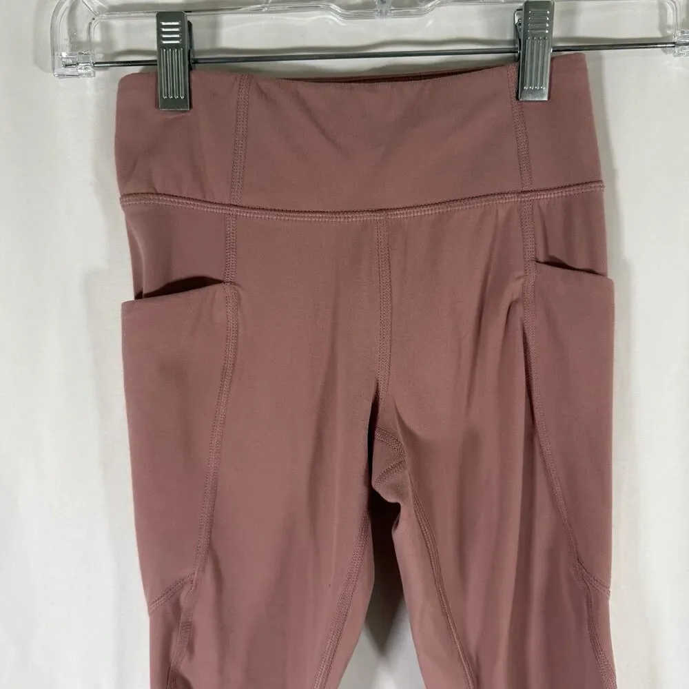 Athleta Girl Leggings Girl Small 7 Coral Pink Pull On Drawstring High Rise Capri